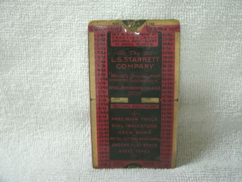 L.S.Starrett Co. --Decimal Equivalent Chart--Vintage Original