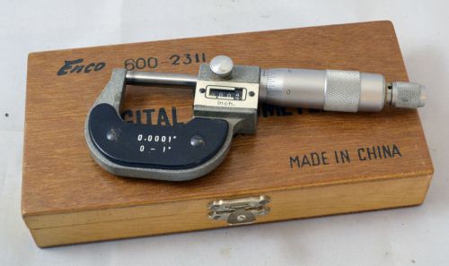 Enco Digital Micrometer, 0001&#034; w/ Wood Storage Box
