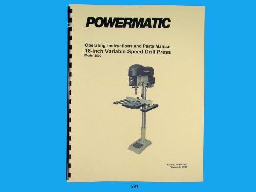 Powermatic Model 1150A Drill Press Operating Instruction &amp; Parts Manual *292