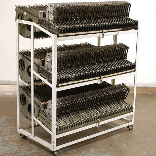 Lot: 103 fuji cp feeders on rolling cart paper &amp; plastic 8mm 12mm we-0804 cp6 for sale