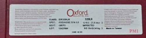 Oxford Alloys ER320LR 1/16&#034; x 36&#034; 10lb tube of tig wire