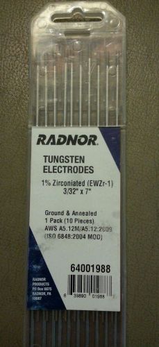 Radnor 3/32&#034; X 7&#034; Ground Finish 1% Zirconiated Tungsten Electrode 10 Per Package