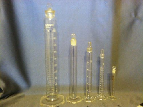 Lot Of 5 Glass Mixing Cylinder With Glass Stoppers