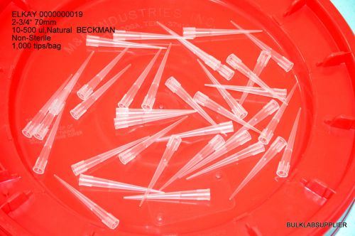 10-500 ul Pipette Tips 2-3/4&#034; long Natural BECKMAN Non-Sterile Elkay 0000000019