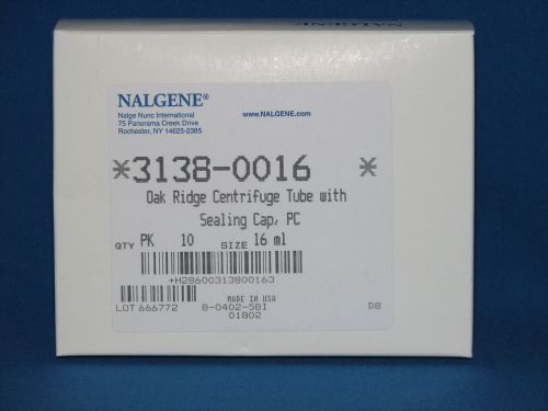 New Nalgene 16mL Oak Ridge Centrifuge Tubes  PC #3138-0016 Qty 10