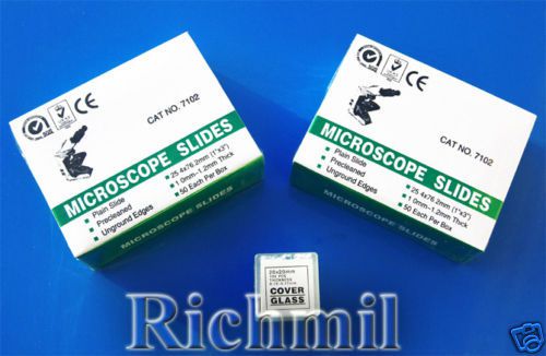 100 new microscope slides 1x3&#034; + 100 coverslips 20x20mm for sale