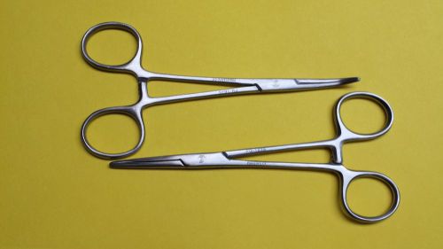 New 2pc Set 5&#034; Straight + Curved Hemostat Forceps Locking Clamps Stainless