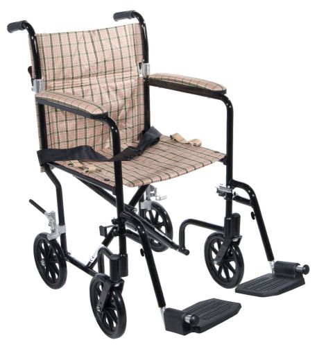Drive Medical FW19DB Fly Weight Transport Chair, 19 Inch, Tan Plaid