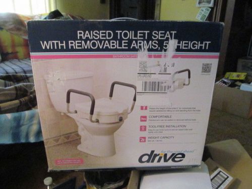 Drive Raised Toilet Seat with Tool Free Removable Padded Arms, White  ( NIB )
