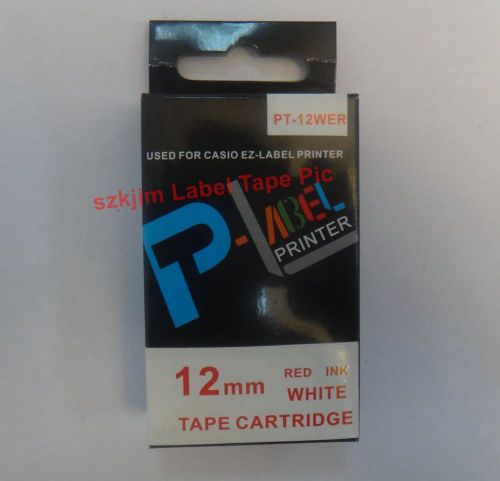Compatible casio xr-12wer red on white 12mm 8m label tape kl8100 kl780 xr-12wer1 for sale