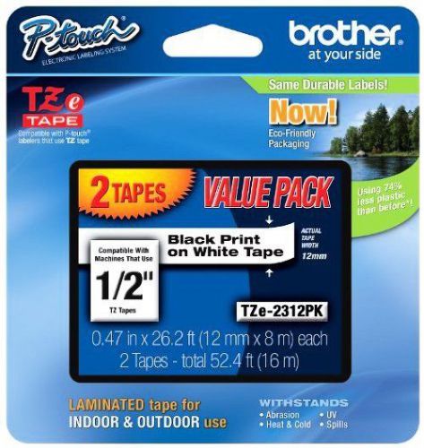 Brother Laminated Black On White Tape 8Pack (TZe2312PK)