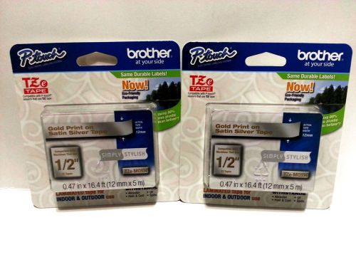 New Brother P-Touch 1/2 12mm GOLD on Satin Silver  Labeler Tape TZe-MQ934