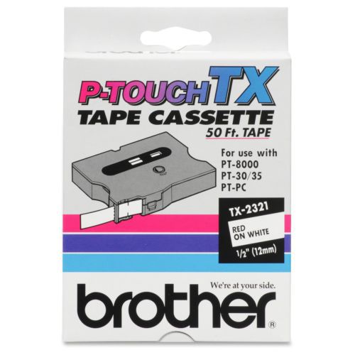 Brother international tx2321 pt30 1-1/2in red on wht lmnt tx tape for sale