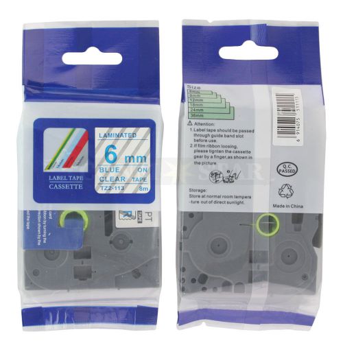 1pk blue on transparent tape label compatible for brother ptouch tz tze113 6mm for sale