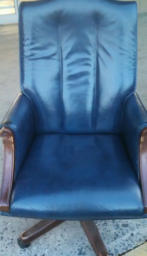 C dark blue leather wood office chair
