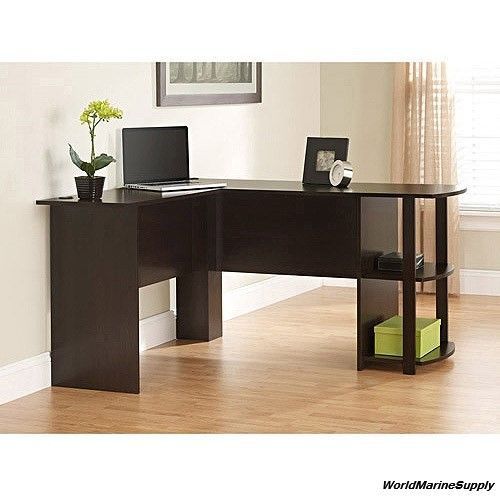 Computer Desk Corner Wood Cherry L Shape Office Furniture Table Workstation Dorm