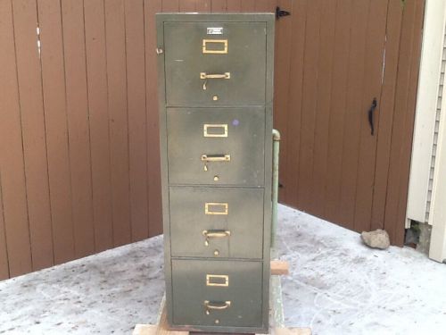 4 drawer legal size fire-proof file cabinet by shaw walker w/lock &amp; key green for sale