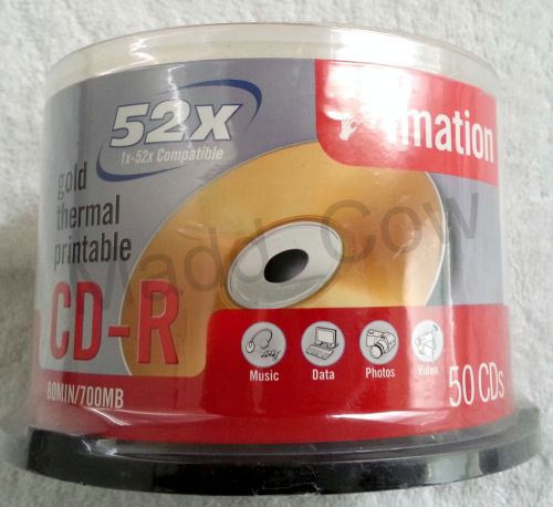 Imation 17300 CD-R, 52X, 700MB/80 Min, Thermal Printable, 50/Spindle Pack, Gold