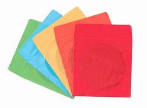 2000 Assorted Color Paper CD Sleeves with Window &amp; Flap