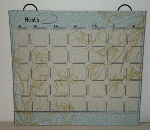 Lone Elm Rustic Perpetual Blue &amp; Green Floral MetaL Calendar+ Date Magnets
