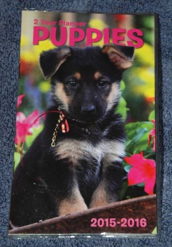 Puppies 2 Year 2015-2016 Pocket Planner Calendar Vinyl Cover Organizer