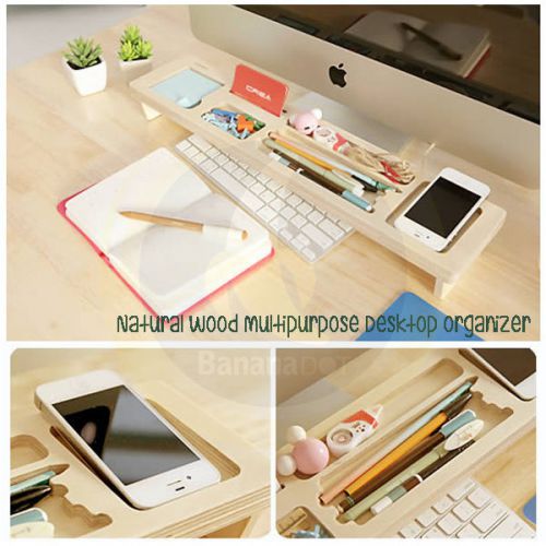 Wood Table Organizer Desktop Stuff Holder Tray for Memo Pencil Key Paperclip