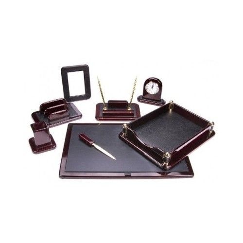 Office Desk Set Piece Gift Holder Pen Black Executive Leather Organizer Tray Him