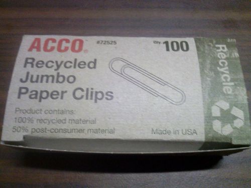 Recycled jumbo paper clips  qty   100 in a box   help save earth for sale