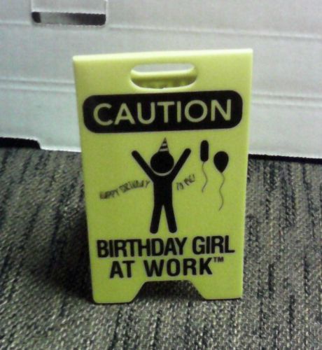 BIRTHDAY GIRL AT WORK MINIATURE CAUTION WET FLOOR STYLE DESK SIGN FREE SHIPPING