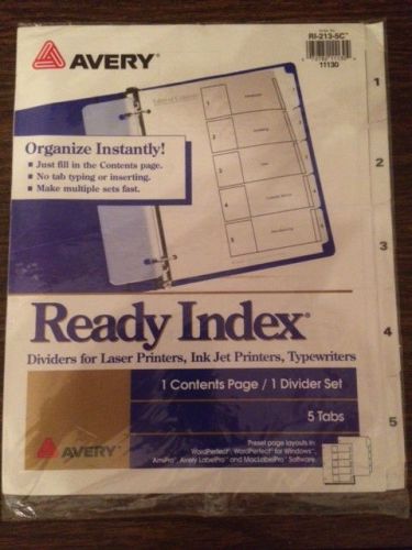 AVERY READY INDEX TABLE OF CONTENTS DIVIDERS 5 TABS  11130  Brand New Unused