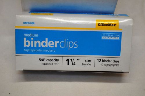 Pack 0f 12 office max large binder clips, 5/8&#034; capacity 1 1/4&#034; size nib (bin10) for sale