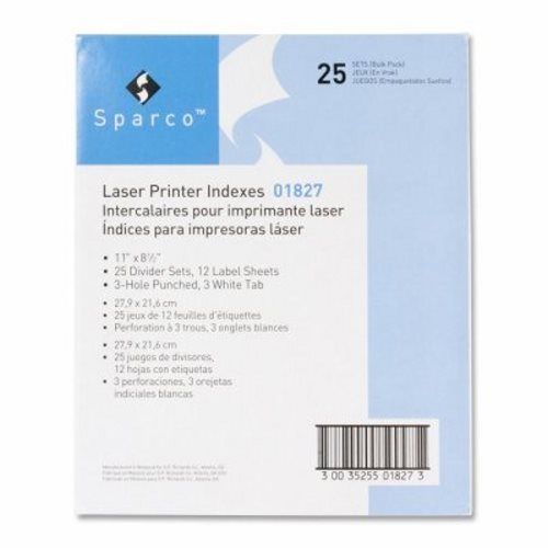 Sparco Laser Printer Indexes, Punched, 3-Tab, 25 ST/PK, White (SPR01827)