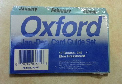 Oxford 12 Jan-Dec Months 1/3 Cut Tabs Card Guide Set 3&#034; x 5&#034; Blue Pressboard NEW