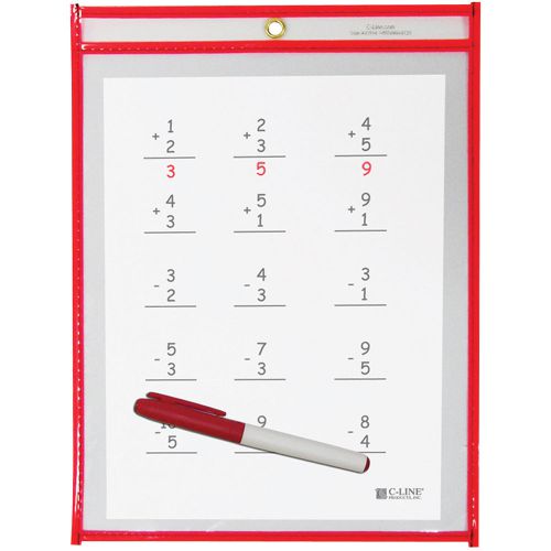 Reusable Dry Erase Pockets 9 Inch X 12 Inch 1/Pkg-Neon Red 038944408149
