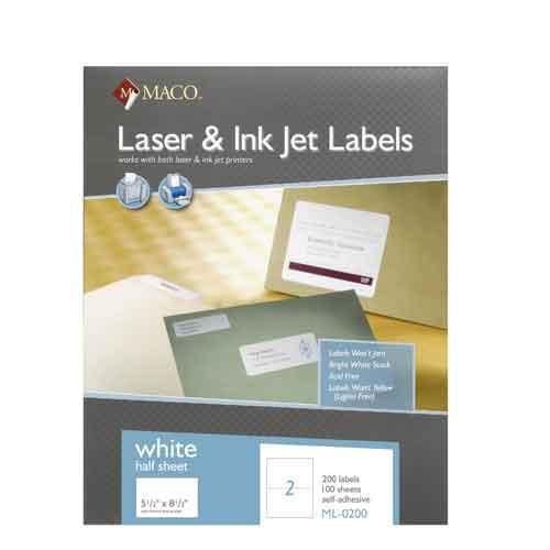 Chartpak Maco Laser/Ink Jet White All-Purpose/Address Labels 5.5 x 8.5 200 Count
