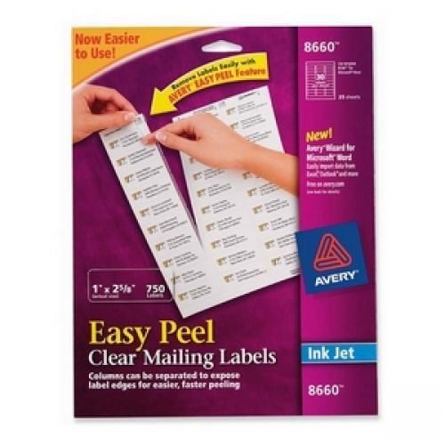 Avery Easy Peel Address Labels for Inkjet Printers, 1 x 2.625 Inches, Clear, Pac