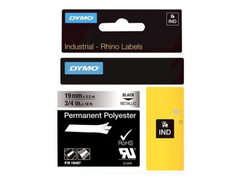 Dymo - metallized permanent polyester tape - black on silver - roll (0.75  18487 for sale