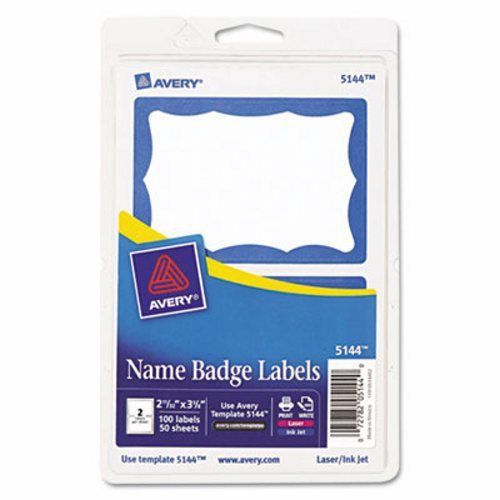 Avery Print/Write Self-Adhesive Name Badges, Blue, 100 per Pack (AVE5144)