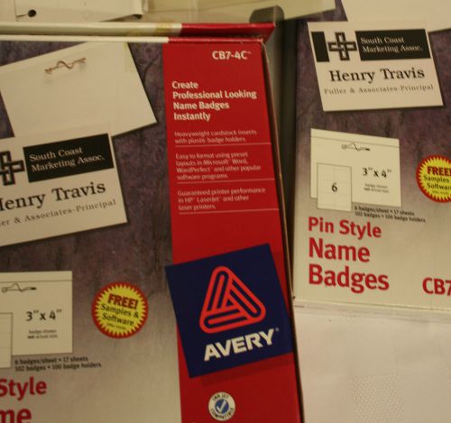 AVERY Pin Style NAME BADGES 2 partial boxes w/ @ least 100 Badges 3&#034;x4&#034; New