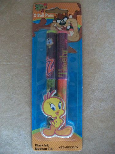 Looney Tunes Taz &amp; Tweety Set Of 2 Ball Point Black Ink Pens, NEW IN PACKAGE!!
