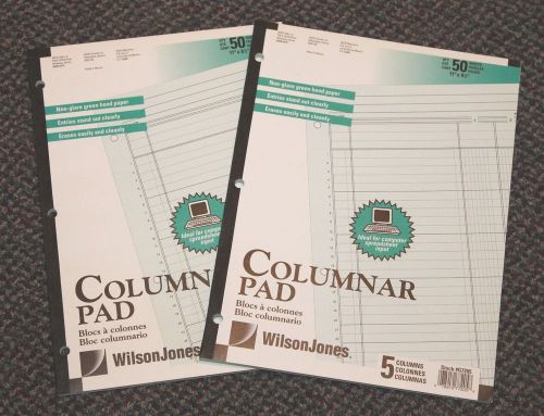 2 - Wilson Jones 50 Sheets Columnar - 5 Column Pads - Ledgers Book Keeping - NEW