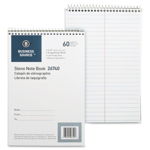 Business Source Steno Notebook - 60 Sht - 6&#034;x9&#034;- 1 Ea- White Paper- BSN26740