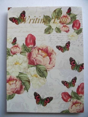 Writing Note Pad Memo Paper French Roses for Letters Invites, 30 Unlined Sheets