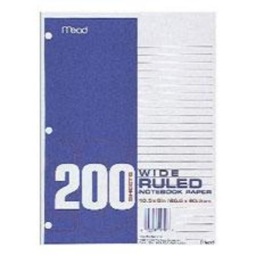 Mead Paper Filler 3 Hole Punched 8&#039;&#039; x 10-1/2&#039;&#039; Wide Ruled 200 Count