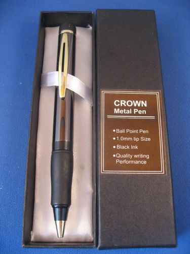 Crown Metal Ball Point Pen Black Ink 1.0 mm tip,  Brown Metallic W/ Gold Accent