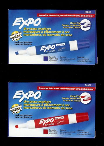 Expo Chisel Tip Low Odor Dry Erase Marker~2 Boxes of 12~Red (80002)~Blue (80003)