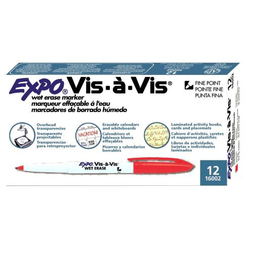 Expo vis-a-vis transparency marker, fine, red (expo 16002) - 12/pk for sale