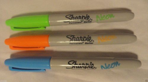 SHARPIE, SET OF 3 NEON BLUE, GREEN &amp; ORANGE COLOR PERMANENT MARKERS, FREE SHIP