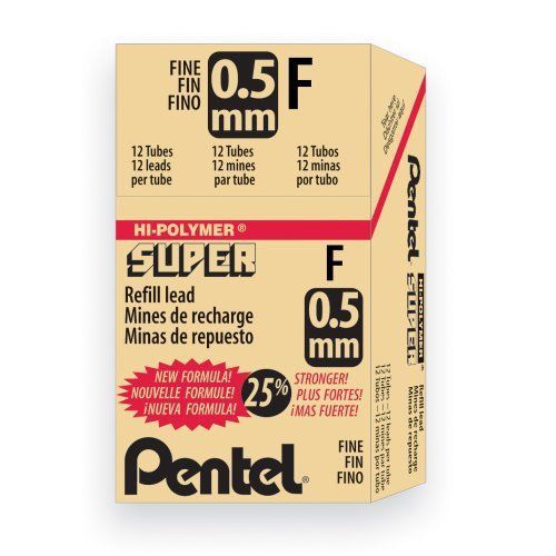 Pentel super hi-polymer lead - 0.50 mm - fine point - b - black - 12 / (c505b) for sale