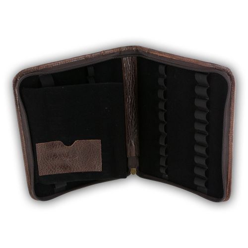 Aston New York Genuine Leather Collectors Zippered 20-Pen Case, Brown